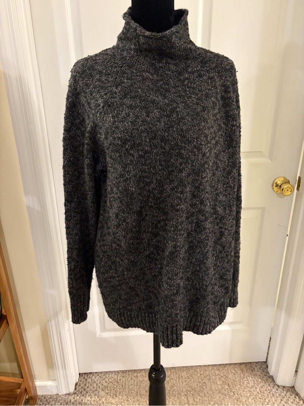 Vintage L.L. Bean mock neck 100% cotton black marled pullover sweater women’s XL